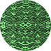 Round Machine Washable Abstract Emerald Green Modern Area Rugs, wshabs4789emgrn