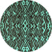 Round Machine Washable Abstract Turquoise Modern Area Rugs, wshabs4789turq