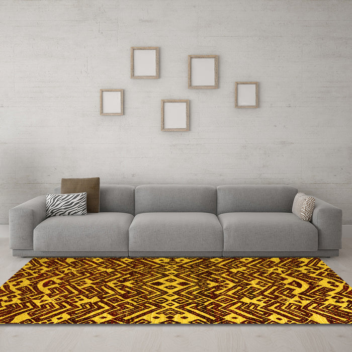 Machine Washable Abstract Yellow Modern Rug in a Living Room, wshabs4789yw
