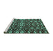 Sideview of Machine Washable Abstract Turquoise Modern Area Rugs, wshabs4789turq