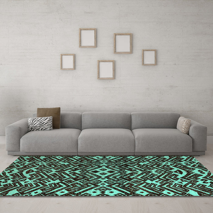 Machine Washable Abstract Turquoise Modern Area Rugs in a Living Room,, wshabs4789turq