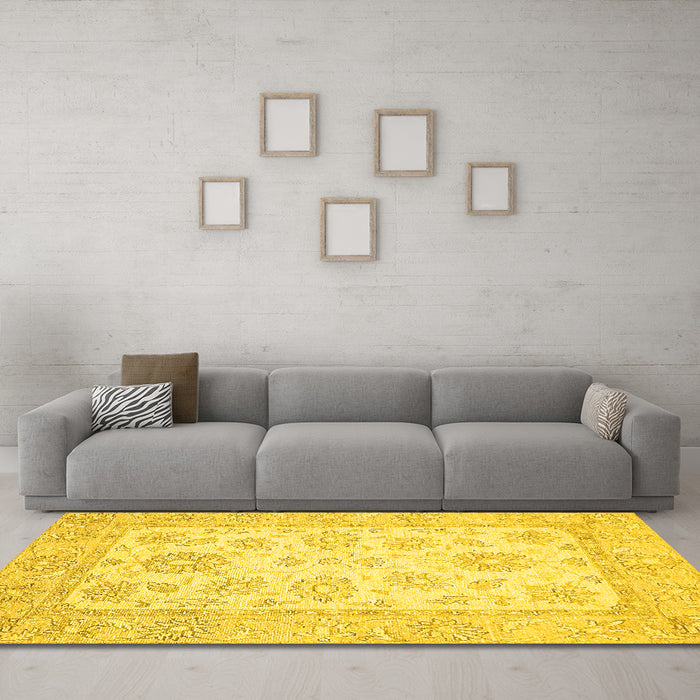Machine Washable Oriental Yellow Traditional Rug in a Living Room, wshabs478yw