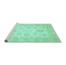 Sideview of Machine Washable Oriental Turquoise Traditional Area Rugs, wshabs478turq