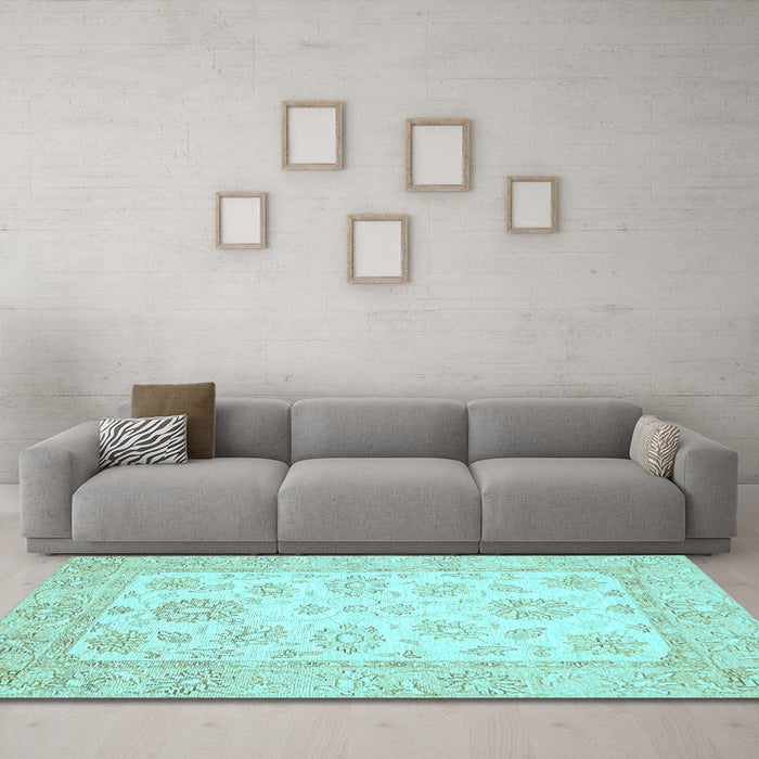 Machine Washable Oriental Light Blue Traditional Rug in a Living Room, wshabs478lblu