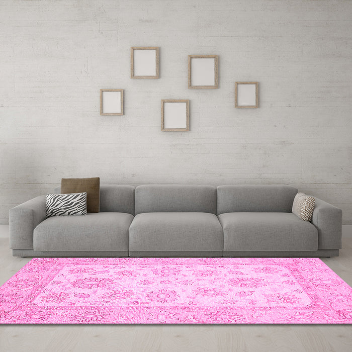 Machine Washable Oriental Pink Traditional Rug in a Living Room, wshabs478pnk