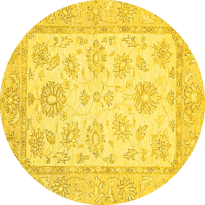 Round Machine Washable Oriental Yellow Traditional Rug, wshabs478yw