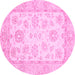 Round Machine Washable Oriental Pink Traditional Rug, wshabs478pnk