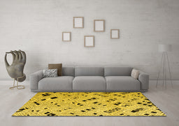 Machine Washable Solid Yellow Modern Rug in a Living Room, wshabs4790yw