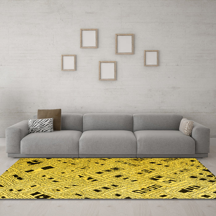 Machine Washable Solid Yellow Modern Rug in a Living Room, wshabs4790yw