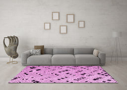 Machine Washable Solid Pink Modern Rug in a Living Room, wshabs4790pnk