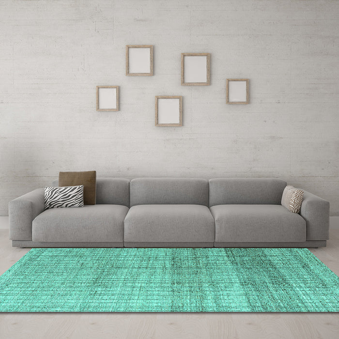 Machine Washable Solid Turquoise Modern Area Rugs in a Living Room,, wshabs4791turq