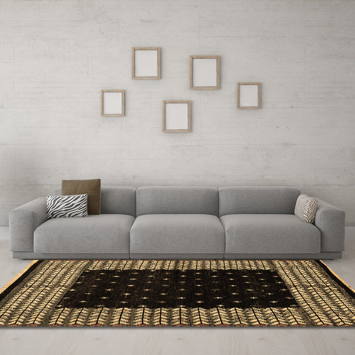 Machine Washable Abstract Brown Modern Rug in a Living Room,, wshabs4792brn