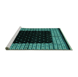 Sideview of Machine Washable Abstract Turquoise Modern Area Rugs, wshabs4792turq