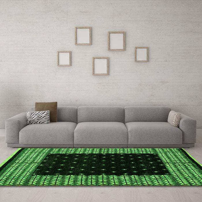 Machine Washable Abstract Green Modern Area Rugs in a Living Room,, wshabs4792grn