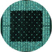 Round Machine Washable Abstract Turquoise Modern Area Rugs, wshabs4792turq