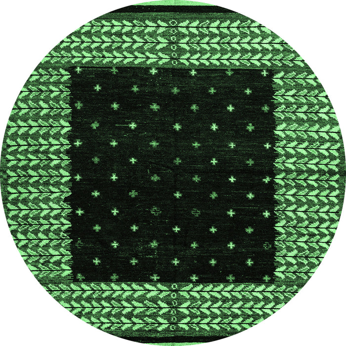 Round Machine Washable Abstract Emerald Green Modern Area Rugs, wshabs4792emgrn