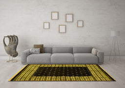 Machine Washable Abstract Yellow Modern Rug in a Living Room, wshabs4792yw