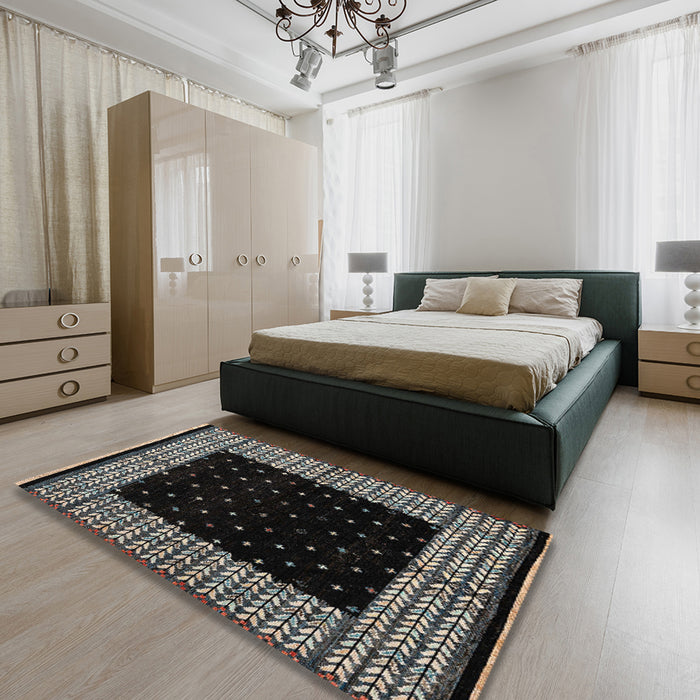 Abstract Sage Green Modern Rug in a Bedroom, abs4792