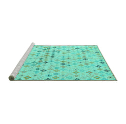 Sideview of Machine Washable Abstract Turquoise Modern Area Rugs, wshabs4793turq