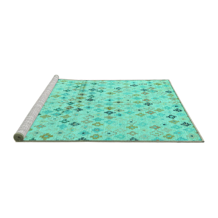 Sideview of Machine Washable Abstract Turquoise Modern Area Rugs, wshabs4793turq