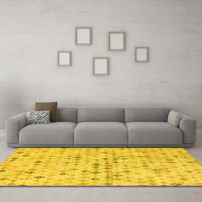 Machine Washable Abstract Yellow Modern Rug in a Living Room, wshabs4793yw