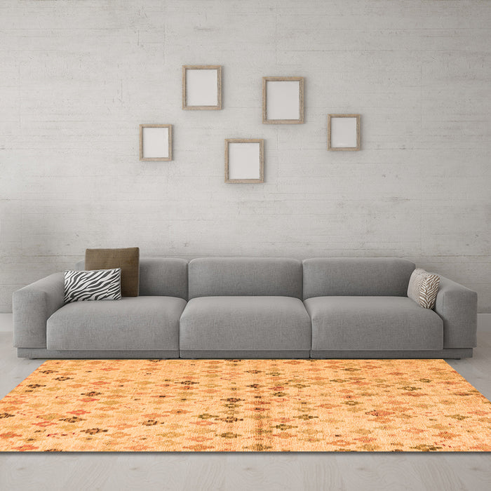 Machine Washable Abstract Orange Modern Area Rugs in a Living Room, wshabs4793org