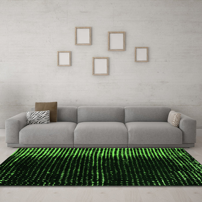 Machine Washable Abstract Green Modern Area Rugs in a Living Room,, wshabs4794grn