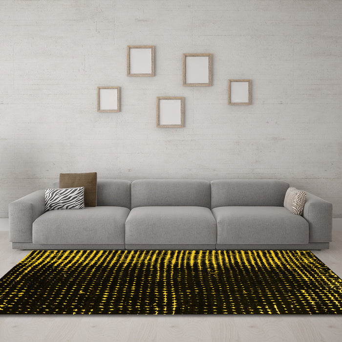 Machine Washable Abstract Yellow Modern Rug in a Living Room, wshabs4794yw