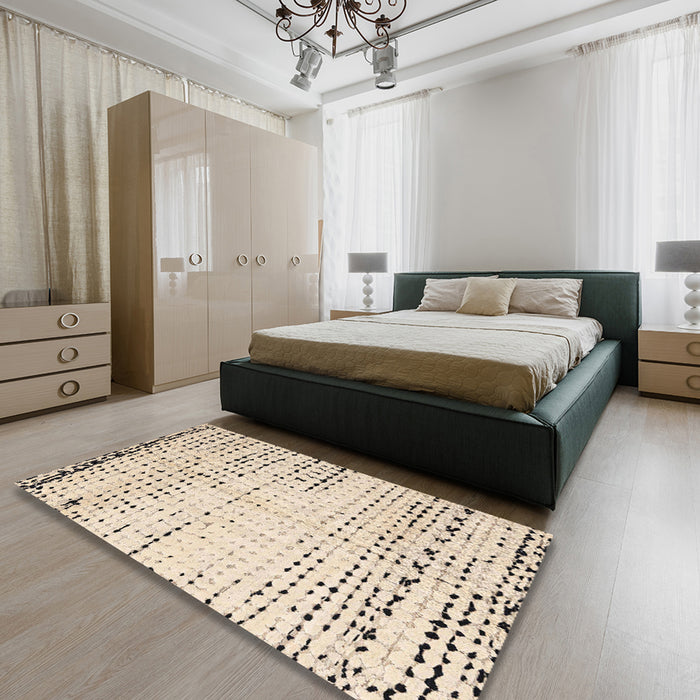 Abstract Camel Brown Solid Rug in a Bedroom, abs4796