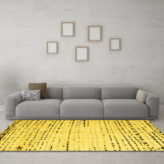 Machine Washable Solid Yellow Modern Rug in a Living Room, wshabs4796yw