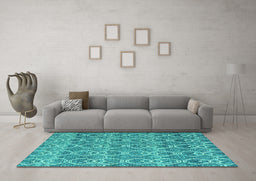 Machine Washable Abstract Turquoise Modern Area Rugs in a Living Room,, wshabs4797turq