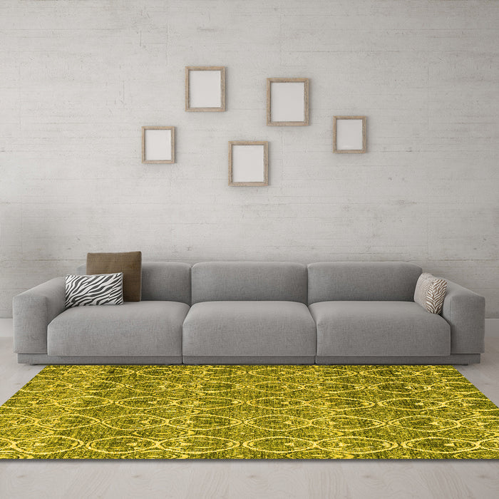 Machine Washable Abstract Yellow Modern Rug in a Living Room, wshabs4797yw