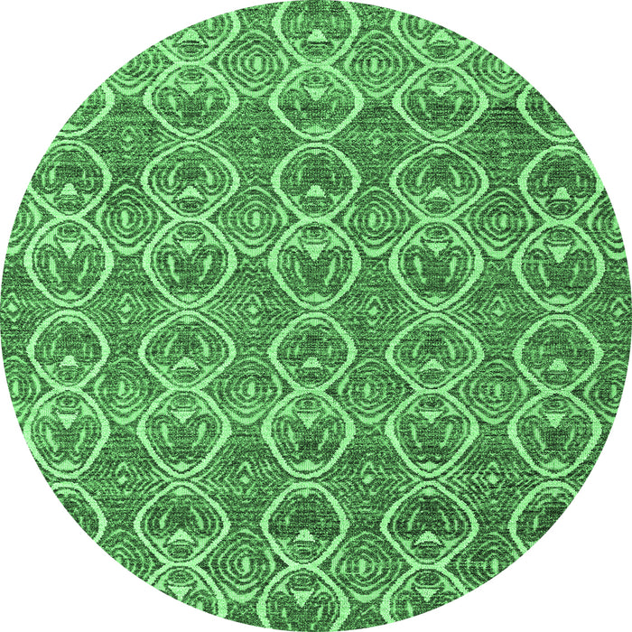 Round Machine Washable Abstract Emerald Green Modern Area Rugs, wshabs4797emgrn