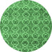 Round Machine Washable Abstract Emerald Green Modern Area Rugs, wshabs4797emgrn