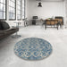 Round Machine Washable Abstract Cloud Gray Rug in a Office, wshabs4797