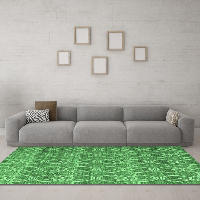 Machine Washable Abstract Emerald Green Modern Area Rugs in a Living Room,, wshabs4797emgrn