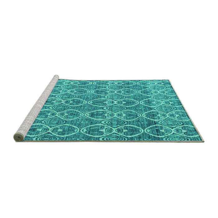 Sideview of Machine Washable Abstract Turquoise Modern Area Rugs, wshabs4797turq