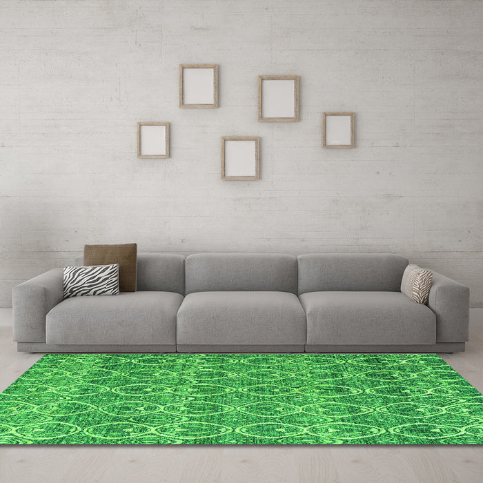 Machine Washable Abstract Green Modern Area Rugs in a Living Room,, wshabs4797grn