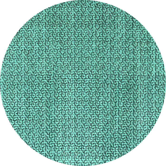 Round Machine Washable Abstract Turquoise Modern Area Rugs, wshabs4798turq