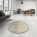 Round Machine Washable Abstract Khaki Green Rug in a Office, wshabs4799