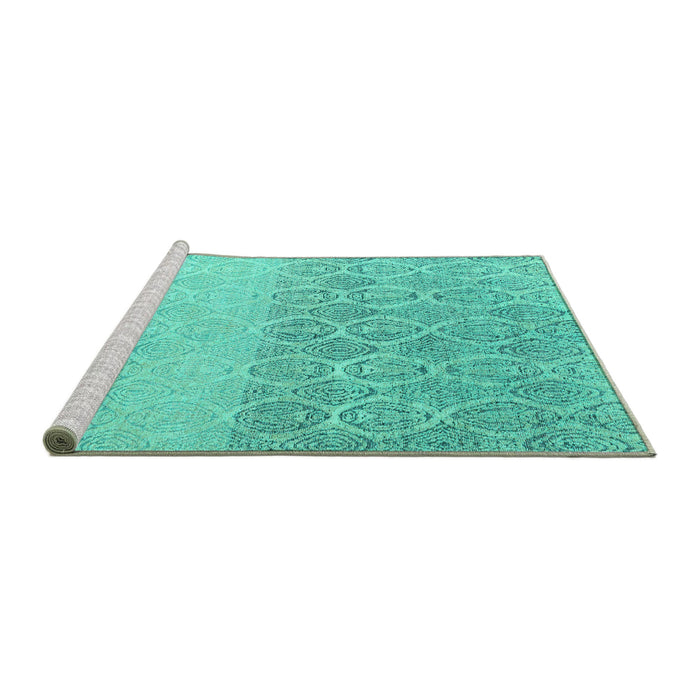 Sideview of Machine Washable Abstract Turquoise Modern Area Rugs, wshabs4799turq