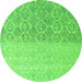 Round Machine Washable Abstract Green Modern Area Rugs, wshabs4799grn