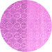 Round Machine Washable Abstract Pink Modern Rug, wshabs4799pnk