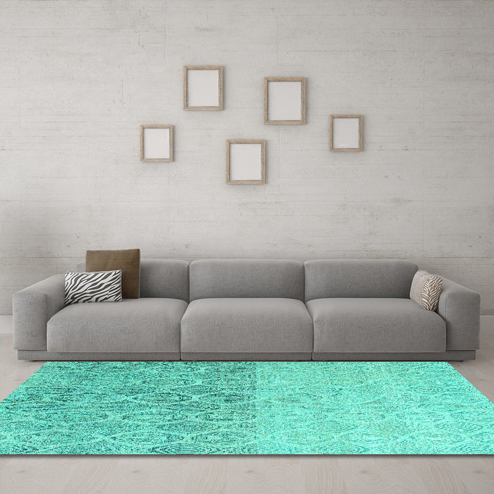 Machine Washable Abstract Turquoise Modern Area Rugs in a Living Room,, wshabs4799turq