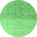 Round Abstract Emerald Green Modern Rug, abs4799emgrn