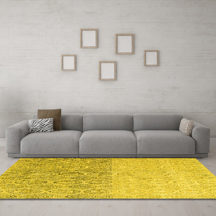 Machine Washable Abstract Yellow Modern Rug in a Living Room, wshabs4799yw