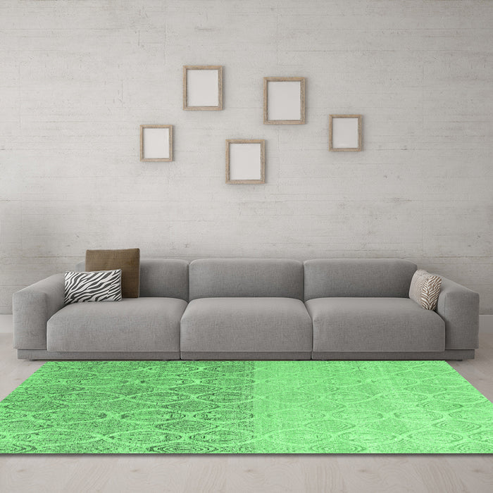 Machine Washable Abstract Emerald Green Modern Area Rugs in a Living Room,, wshabs4799emgrn