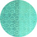 Round Abstract Turquoise Modern Rug, abs4799turq