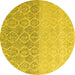 Round Machine Washable Abstract Yellow Modern Rug, wshabs4799yw