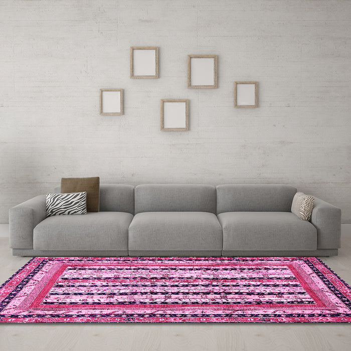 Machine Washable Abstract Pink Modern Rug in a Living Room, wshabs479pnk